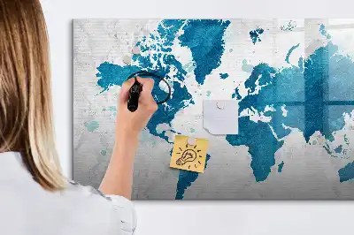 World map magnetic marker board with a magnetic surface
