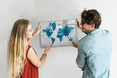 World map magnetic marker board with a magnetic surface