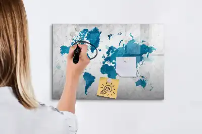 World map magnetic marker board with a magnetic surface