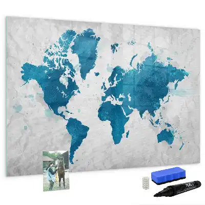 World map magnetic marker board with a magnetic surface