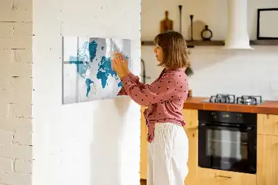 World map magnetic marker board with a magnetic surface