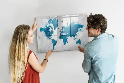 World map magnetic marker board with a magnetic surface