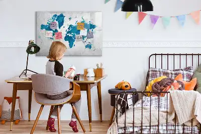 World map magnetic marker board with a magnetic surface