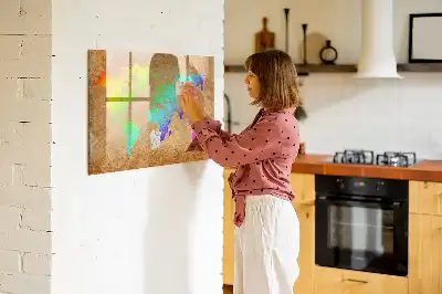 Magnetic glass dry erase board rainbow world map design