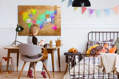 Magnetic glass dry erase board rainbow world map design