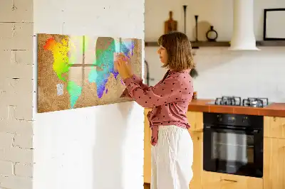 Magnetic glass dry erase board rainbow world map design
