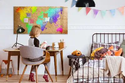 Magnetic glass dry erase board rainbow world map design