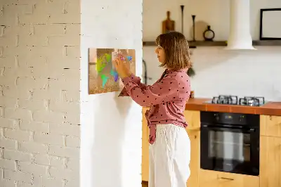 Magnetic glass dry erase board rainbow world map design