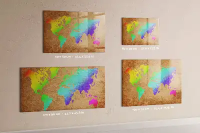 Magnetic glass dry erase board rainbow world map design