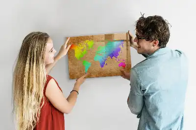 Magnetic glass dry erase board rainbow world map design