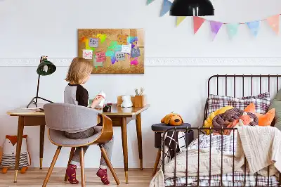 Magnetic glass dry erase board rainbow world map design