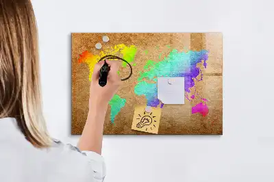 Magnetic glass dry erase board rainbow world map design