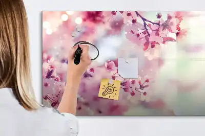 Magnetic marker board with a spring flowers design