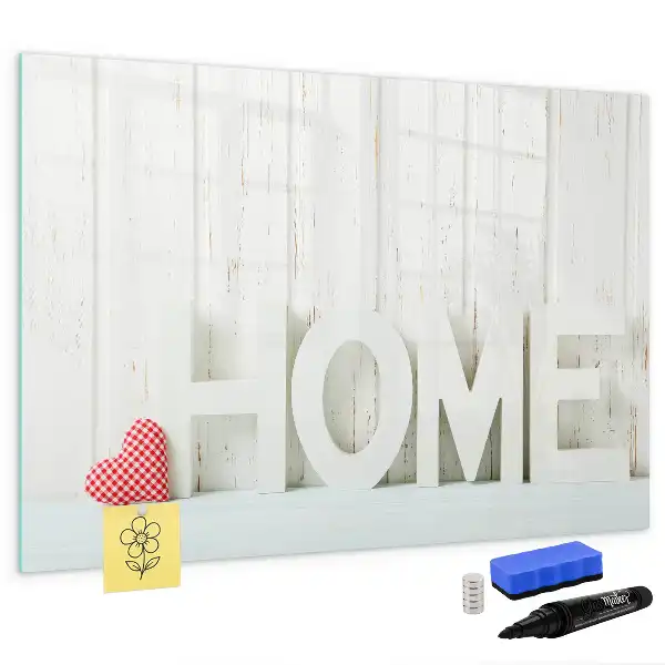 Magnetic glass dry erase board with Home text