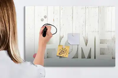 Magnetic glass dry erase board with Home text