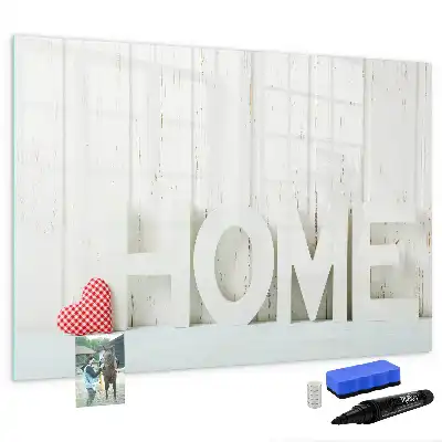 Magnetic glass dry erase board with Home text