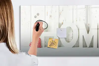 Magnetic glass dry erase board with Home text