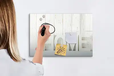 Magnetic glass dry erase board with Home text