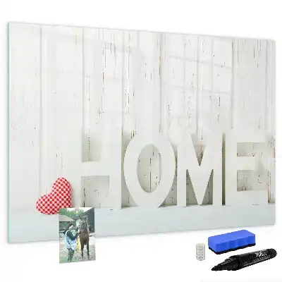 Magnetic glass dry erase board with Home text