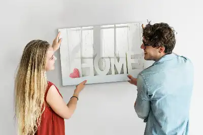 Magnetic glass dry erase board with Home text