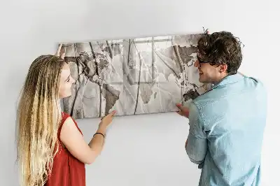 Magnetic glass dry erase board with a world map pattern