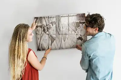 Magnetic glass dry erase board with a world map pattern