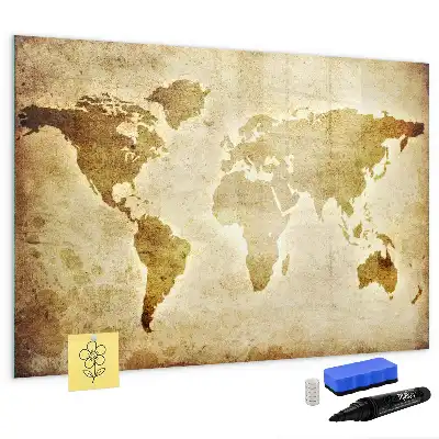 Magnetic glass dry erase board featuring an old world map design