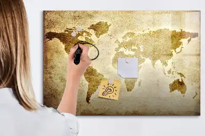 Magnetic glass dry erase board featuring an old world map design