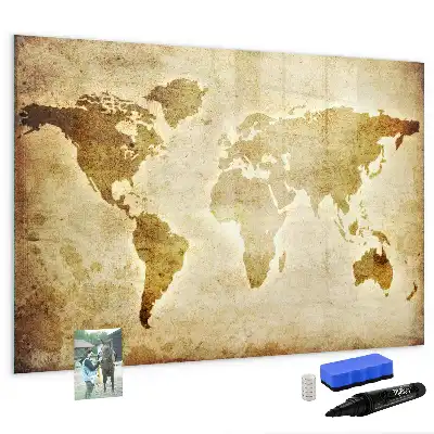 Magnetic glass dry erase board featuring an old world map design