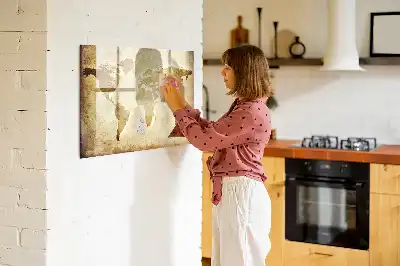Magnetic glass dry erase board featuring an old world map design