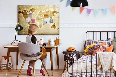 Magnetic glass dry erase board featuring an old world map design