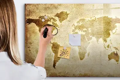 Magnetic glass dry erase board featuring an old world map design