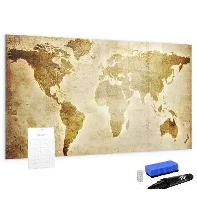 Magnetic glass dry erase board featuring an old world map design