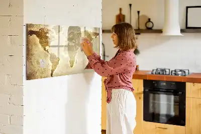 Magnetic glass dry erase board featuring an old world map design