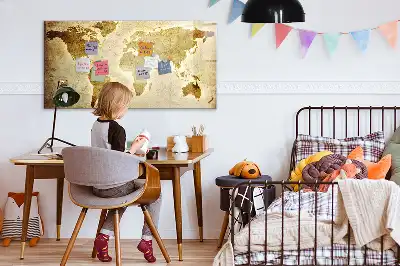 Magnetic glass dry erase board featuring an old world map design