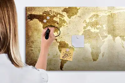 Magnetic glass dry erase board featuring an old world map design