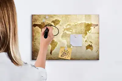 Magnetic glass dry erase board featuring an old world map design