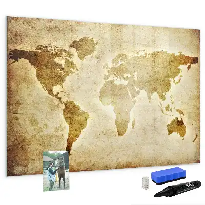 Magnetic glass dry erase board featuring an old world map design