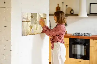 Magnetic glass dry erase board featuring an old world map design