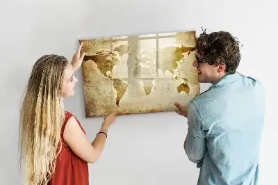 Magnetic glass dry erase board featuring an old world map design