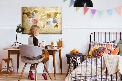 Magnetic glass dry erase board featuring an old world map design