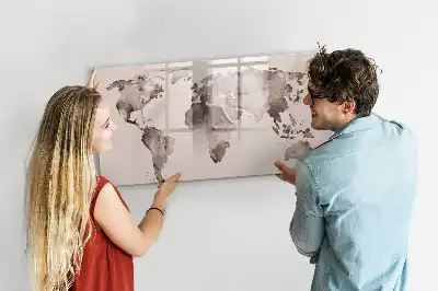 Magnetic glass dry erase board watercolor world map design