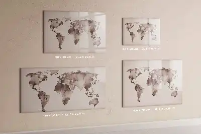 Magnetic glass dry erase board watercolor world map design