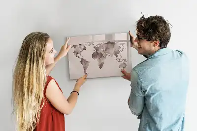 Magnetic glass dry erase board watercolor world map design