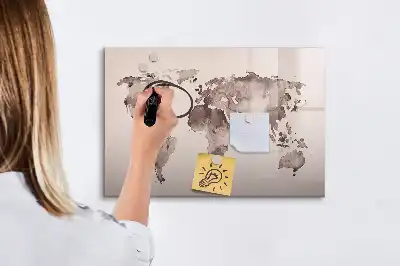 Magnetic glass dry erase board watercolor world map design
