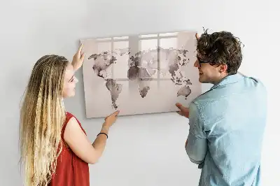 Magnetic glass dry erase board watercolor world map design