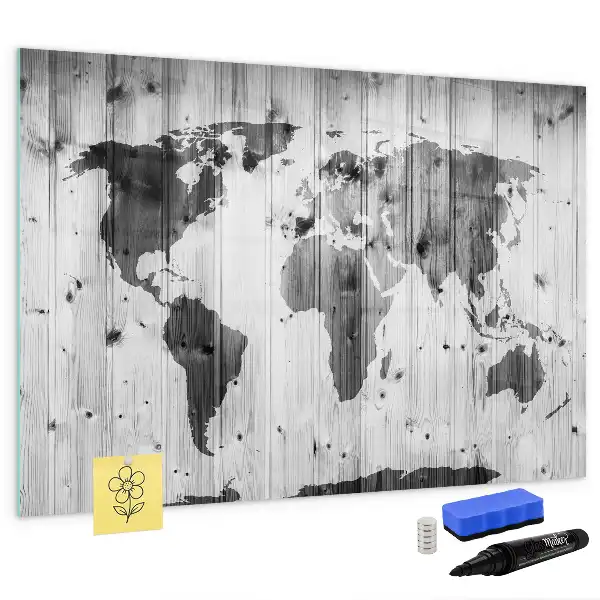 Magnetic world map on wood marker board edition