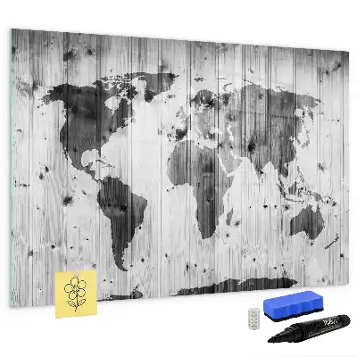 Magnetic world map on wood marker board edition