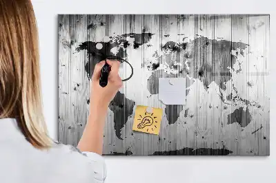 Magnetic world map on wood marker board edition
