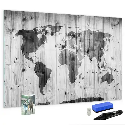 Magnetic world map on wood marker board edition